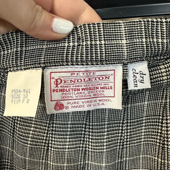 Pendleton Vintage VTG 100% Virgin Wool Herringbone Black White Pleated Skirt 12 - Picture 5 of 6